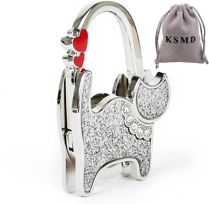 Cat Design Purse Hooks for Table and Bars,Portable Purse Hanger Organizers Hooks Handbag Holder Pocketbook Holder Bag Storage for Desk Bag Hook (Silver Bling Cat)